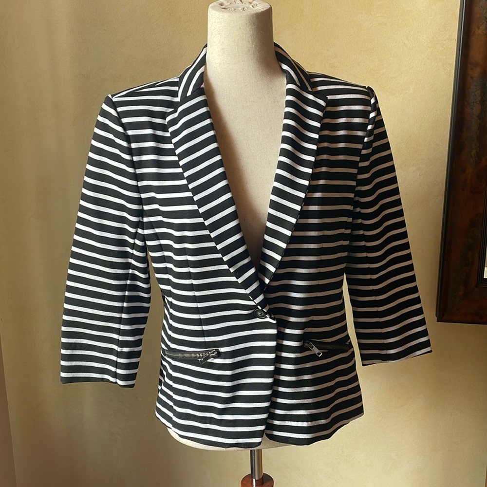 Woman’s Black & White Striped Blazer